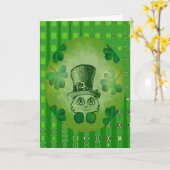 シャムロックの図面カードを持つセントパトリックの猫 カード (黄色い花)