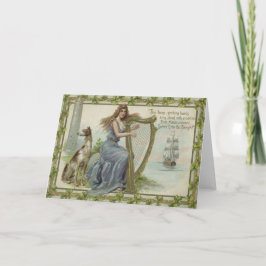 シャムロックの女性のハープの船タワーのアイリッシュセッター カード