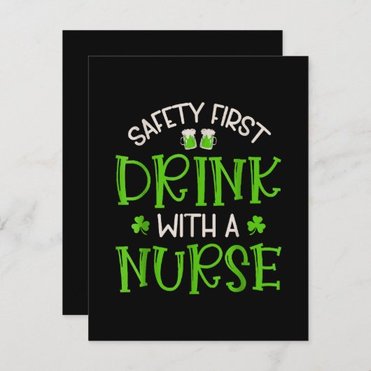 シャムロックの安全を第一に飲むナース エンクロージャーカード (正面/裏面)