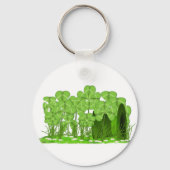 シャムロックの畑に横たわるレプレシャンの帽子 キーホルダー (正面)