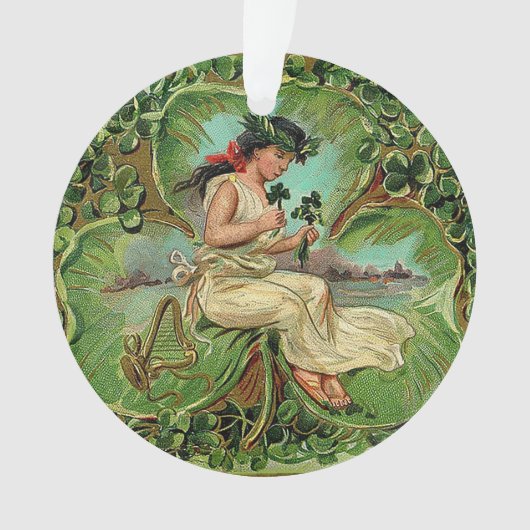 シャムロックの美しいヴィンテージの少女 オーナメント (正面)