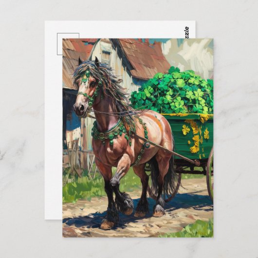 シャムロックの荷を引く美しい馬 ポストカード (正面/裏面)