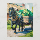 シャムロックの荷を引く黒馬 ポストカード (正面)