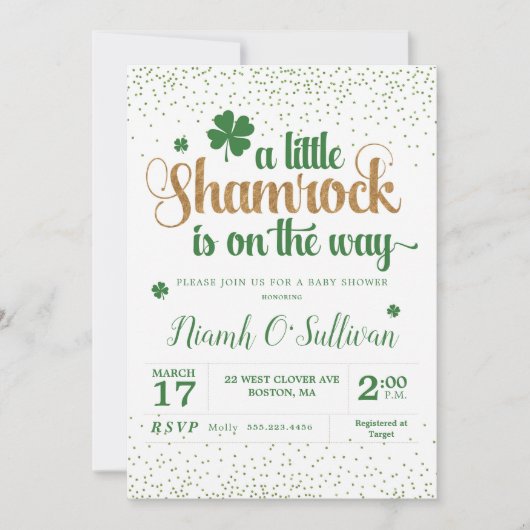 シャムロックの赤ちゃんシャワーの招待 招待状 (正面)