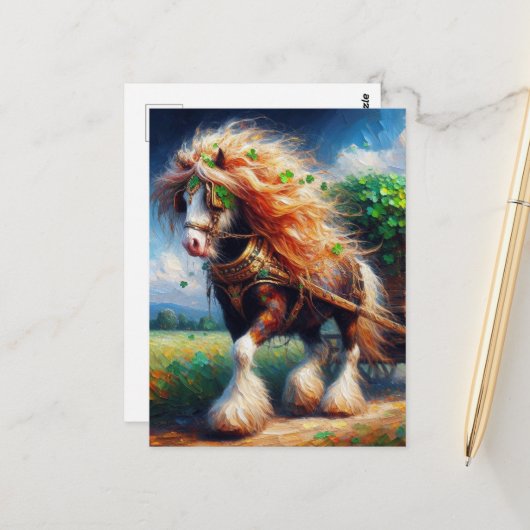 シャムロックの車を引っ張るジプシー・ヴァンナー ポストカード (正面/裏面インサイチュ)