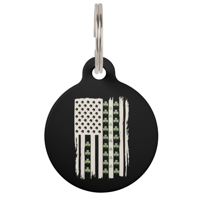 シャムロックを持つアメリカのSt patricks国旗 ペット　ネームタグ (正面)