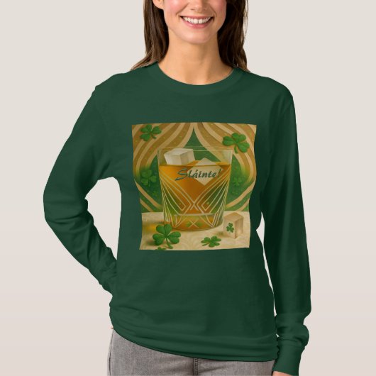 シャムロックアイリッシュウイスキータンブラー「Sláinte!」 Tシャツ (正面)