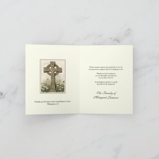 シャムロックカトリックのアイルランドのケルト十字の弔意 サンキューカード (内部)