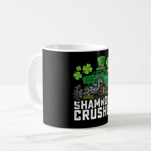 シャムロッククラッシャーSt patricks dayモンスタートラック コーヒーマグカップ (正面左)