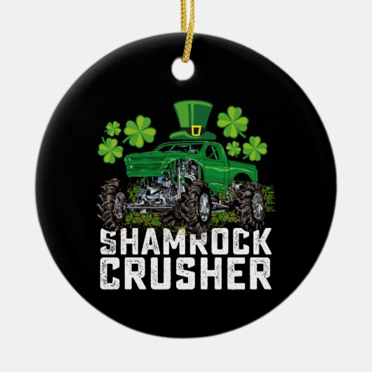 シャムロッククラッシャーSt patricks dayモンスタートラック セラミックオーナメント (正面)