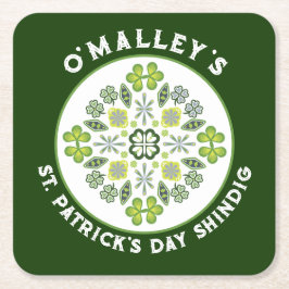 シャムロッククローバーマンダラセントパトリックの日パーティー スクエアペーパーコースター