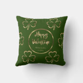 シャムロックグリーンと金ゴールドアイリッシュバレンタインデー クッション (裏面)