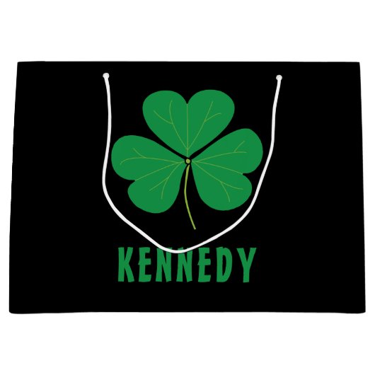 シャムロックグリーンクローバーアイルランドセルティックアイリッシュ名 ラージペーパーバッグ (正面)