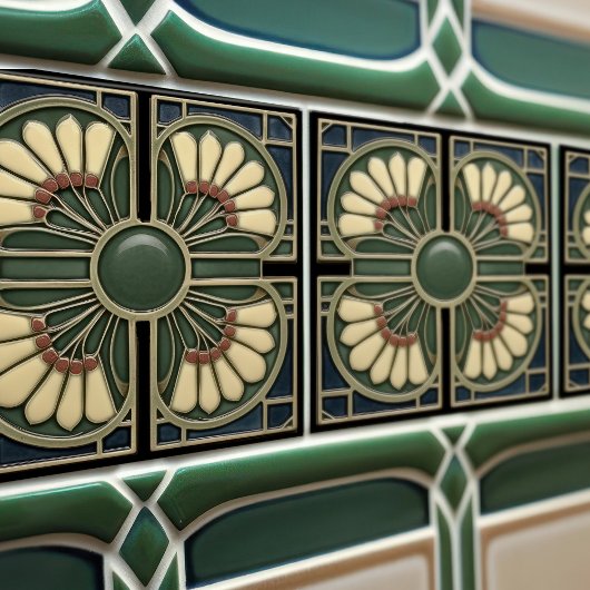 シャムロックグリーン抽象芸術ミッドセンチュリースタイル タイル