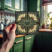 シャムロックグリーン抽象芸術ミッドセンチュリースタイル タイル