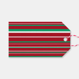 シャムロックグリーン、ダークレッド、ホワイトストライプのクリスマス ギフトタグ