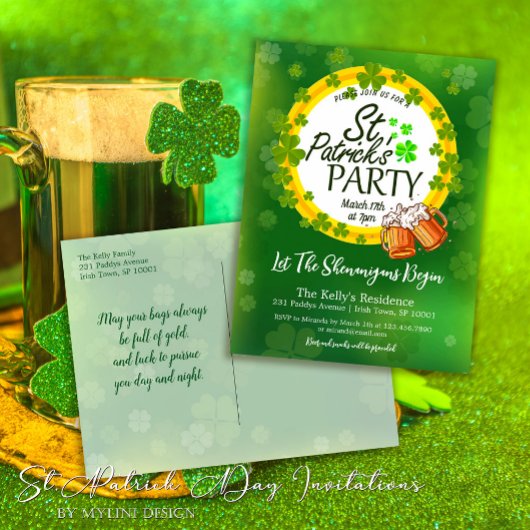 シャムロックスアンドビールセントパトリックの日招待状 インビテーションポストカード