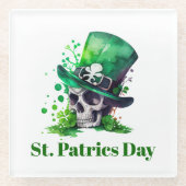 シャムロックスカルデザイン ガラスコースター (正面)