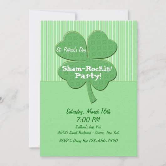 シャムロックストライプ招待状セントパトリックズデイ 招待状 (正面)