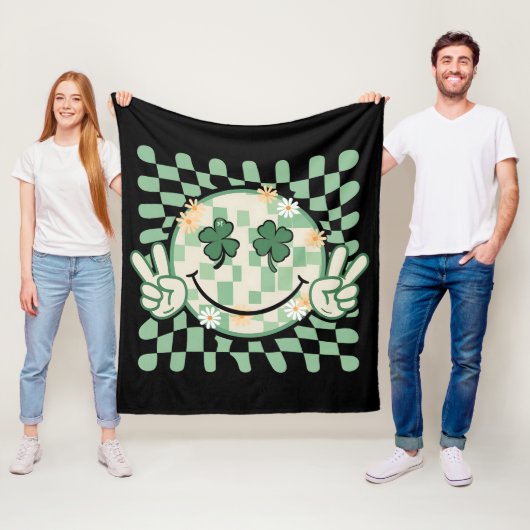 シャムロックスマイルおもしろい顔セントパトリックの日 フリースブランケット (インサイチュ)