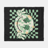 シャムロックスマイルおもしろい顔セントパトリックの日 フリースブランケット (正面(横))