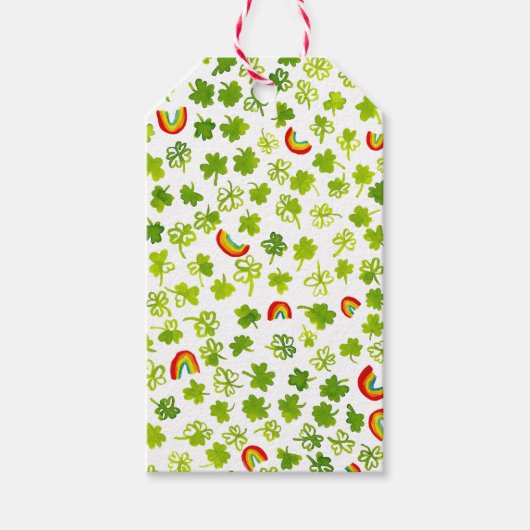 シャムロックスレインボーズウォーターカラーST PATRICKS DAY ギフトタグ (正面)