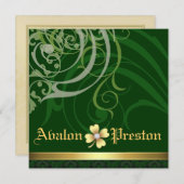 シャムロックセントパトリックの日の緑の巻結婚物 招待状 (正面/裏面)