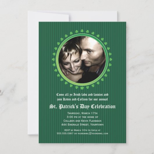 シャムロックダブルポートホールSt patricks dayパーティー 招待状 (正面)