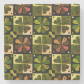 シャムロックチェッカーボードパターン ストーンコースター (正面)