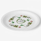 シャムロックハート, フラワー, グリーン フローラル モノグラム ホワイト ペーパープレート (アングル)