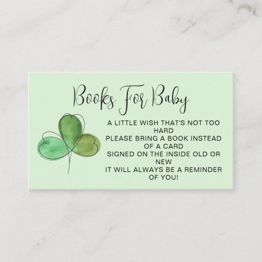 シャムロックベビーシャワー用の本 エンクロージャーカード (正面)