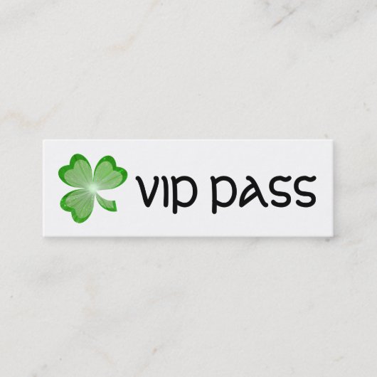 シャムロックホワイト'VIP PASS'ビジネスカードスキニー スキニー名刺 (正面)