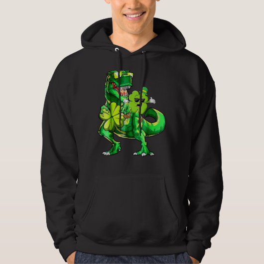 シャムロックライディング恐竜TレックスSt patricks dayボーイ パーカ (正面)