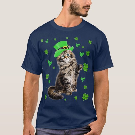 シャムロックレプレシャンキャットSt patricks dayアイルランド Tシャツ (正面)