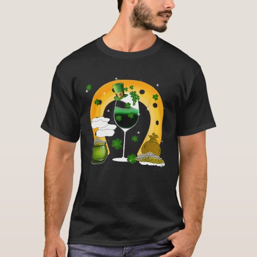 シャムロックレプレシャンワイングラスおもしろいSt patricksD Tシャツ (正面)