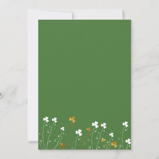 シャムロックワイルドフラワーグリーン金ゴールドエレガントな結婚式 招待状 (裏面)