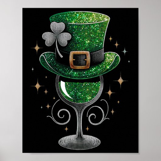 シャムロックワイングラス飲むSt patricks dayアイルランド ポスター (正面)