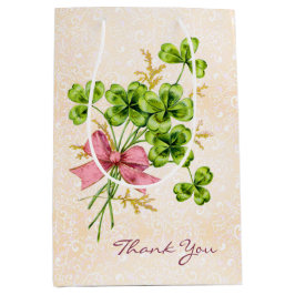 シャムロックヴィンテージかわいいピンクのラッキーガール赤ちゃんシャワー ミディアムペーパーバッグ