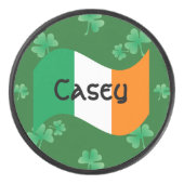 シャムロック付きアイリッシュパーソナライズされた国旗 アイスホッケーパック (正面)