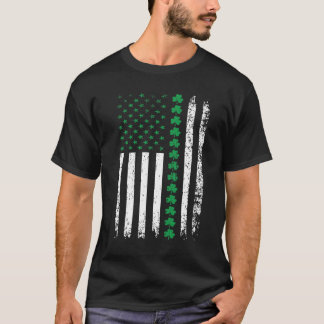シャムロック付き米国国旗のパトリック・デイデザイン Tシャツ