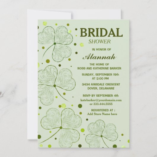 シャムロック水玉模様ブライダルシャワー2 招待状 (正面)