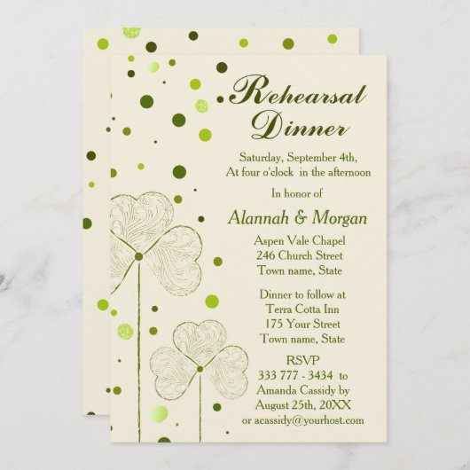 シャムロック水玉模様結婚ズのリハーサルディナー 招待状 (正面/裏面)
