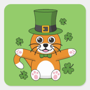 シャムロック漫画のかわいいセントパトリックのデイキャット スクエアシール
