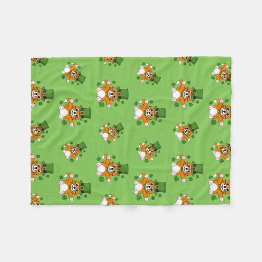 シャムロック漫画のかわいいセントパトリックのデイキャット フリースブランケット (正面(横))