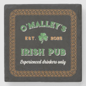 シャムロック縁どケルト結び目模様アイリッシュパブ ストーンコースター (正面)