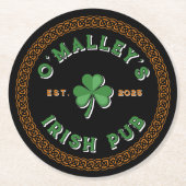 シャムロック縁どケルト結び目模様アイリッシュパブ ラウンドペーパーコースター (正面)