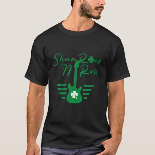 シャムロック転がNギターSt patricks dayギタリストM Tシャツ (正面)