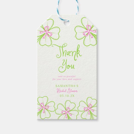 シャムロック ピンク グリーン ブライダルシャワー 感謝 ギフトタグ (正面)