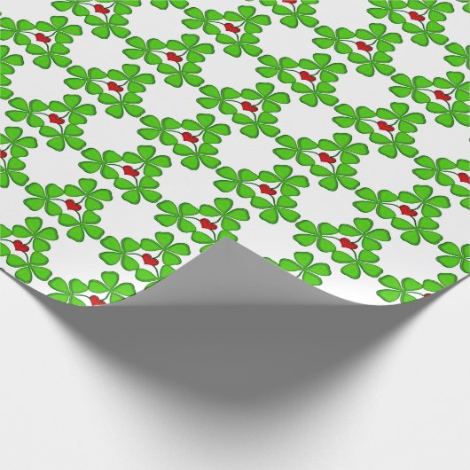 シャムロック、4つの葉のクローバーとハートギフトラップ ラッピングペーパー (角)