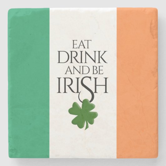 シャムロック Eat Drink and Be Irish フラグ ストーンコースター (正面)